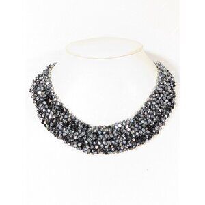 RUSH by Denis & Charles SIlver Gray Glass Bead Collar Necklace 16"